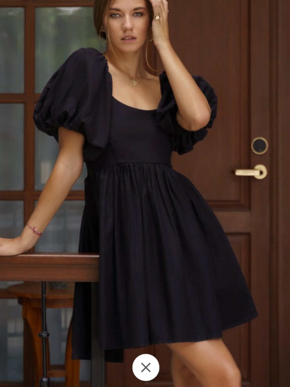 BaliElf Strawberry Fields Puff Sleeve Linen Mini Dress Black - Elastic Back - M